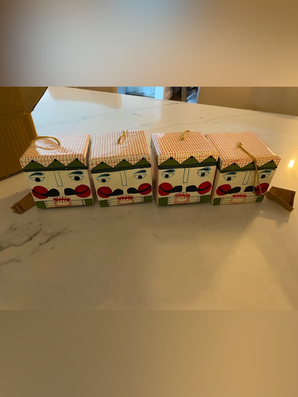 Crate&Barrel NIB Set 4 Nutcracker Boxes Red Holiday Ornaments Gift Whimsical